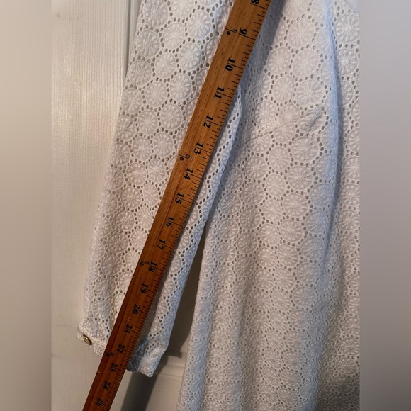 TRINA TURK Sz 6 NWT RARE! White Eyelet Lace Lined Sheath Dress 3/4 Button Sleeve - Picture 7 of 12